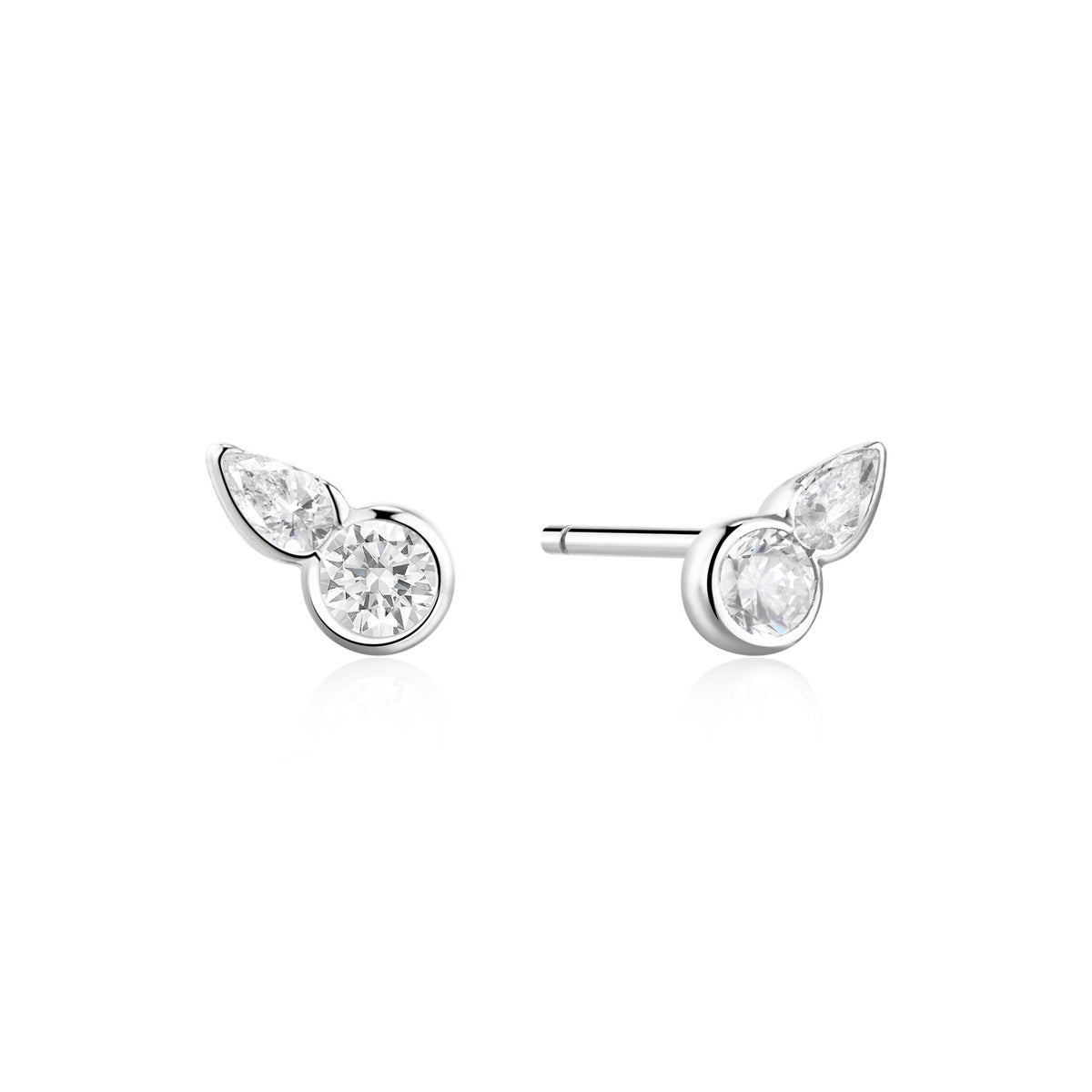 Sterling Silver Bezel Round & Teardrop Stud Earrings