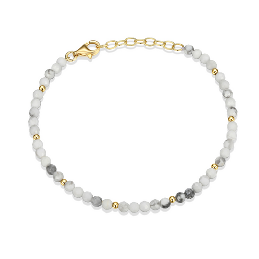 18K Gold Plated Beaded 3mm White Howlite Bracelet