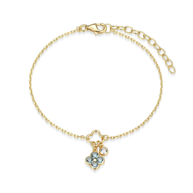 14K Gold Plated Blue Spinel Clover Charm Bracelet