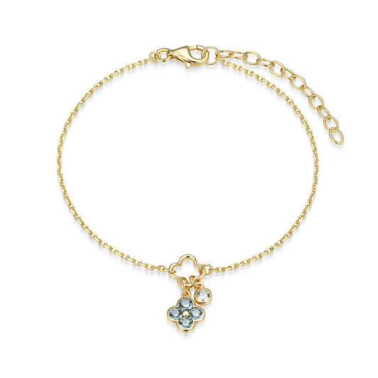 14K Gold Plated Blue Spinel Clover Charm Bracelet