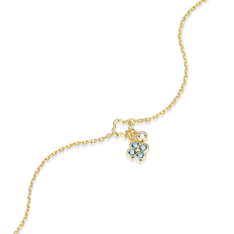 14K Gold Plated Blue Spinel Clover Charm Bracelet