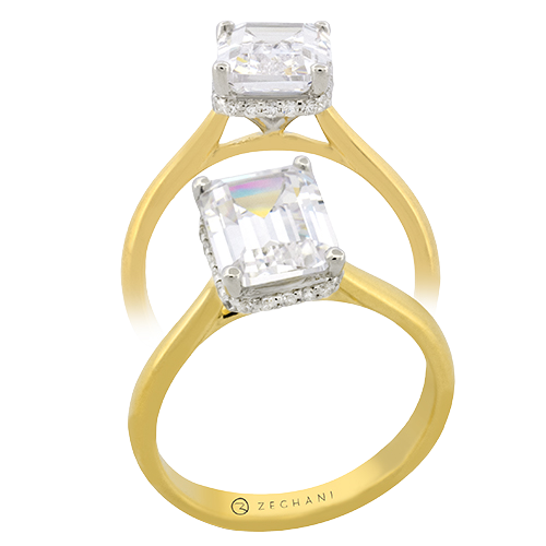 14K Hidden Halo Emerald-Cut Diamond Semi-Mount Engagement Ring