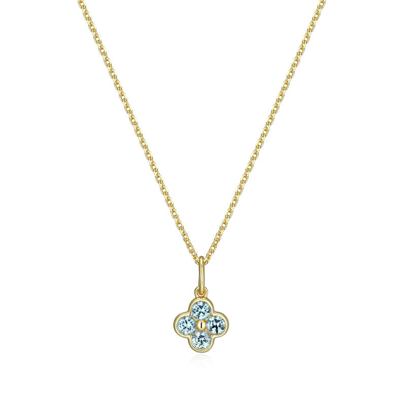 14K Gold Plated Blue Spinel Clover Charm Necklace