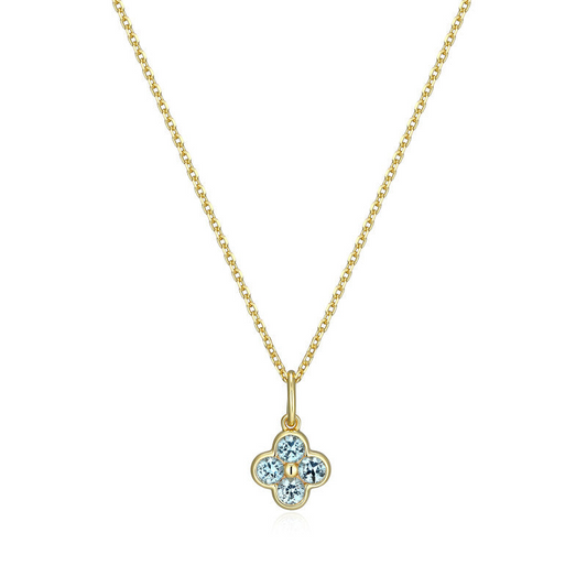 14K Gold Plated Blue Spinel Clover Charm Necklace