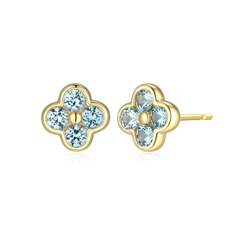 14K Gold Plated Blue Spinel Clover Stud Earrings