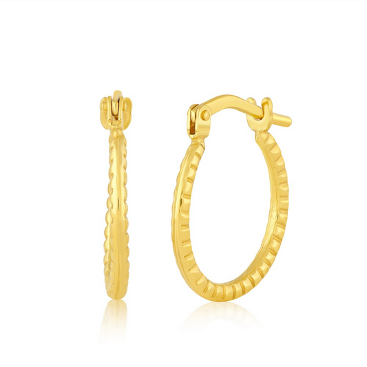 14K Gold-Filled 14mm Lined Puffed Hoop Earrings