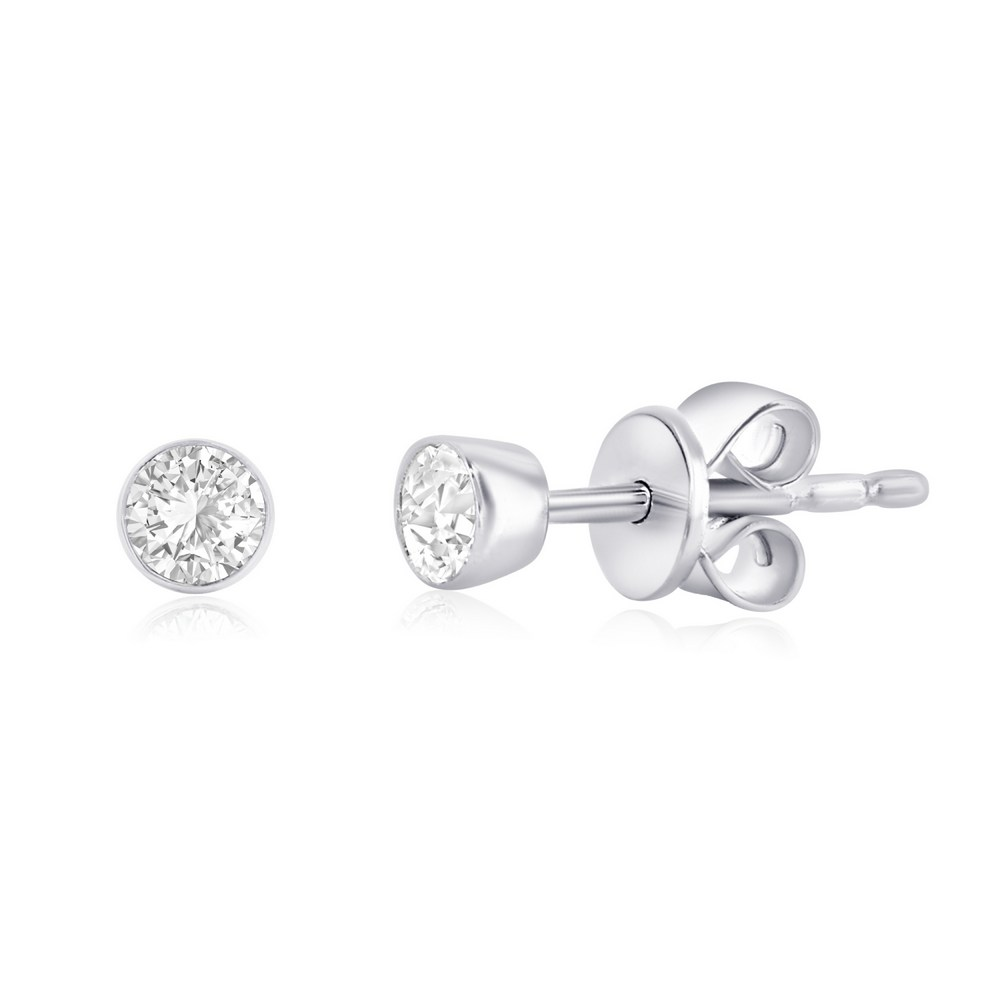 Sterling Silver Round Lab Grown Diamond Bezel Stud Earrings