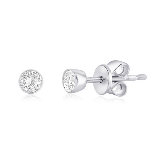 Sterling Silver Round Lab Grown Diamond Bezel Stud Earrings