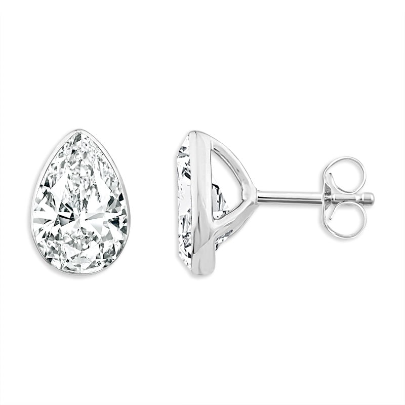 14K Bezel Pear Lab Grown Diamond Stud Earrings