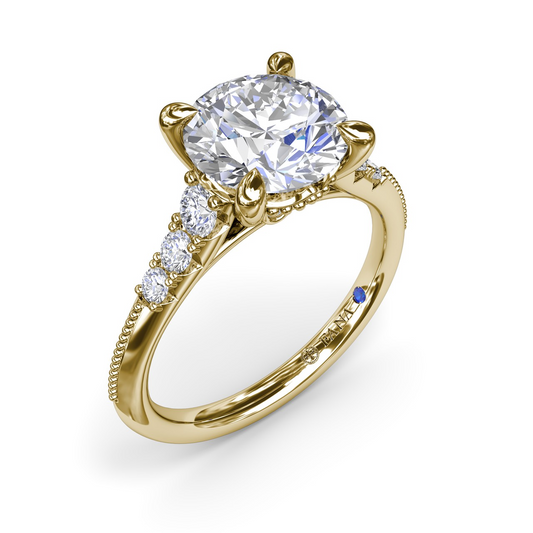 14K Delicate Milgrain Knife-Edge Diamond Semi-Mount Engagement Ring