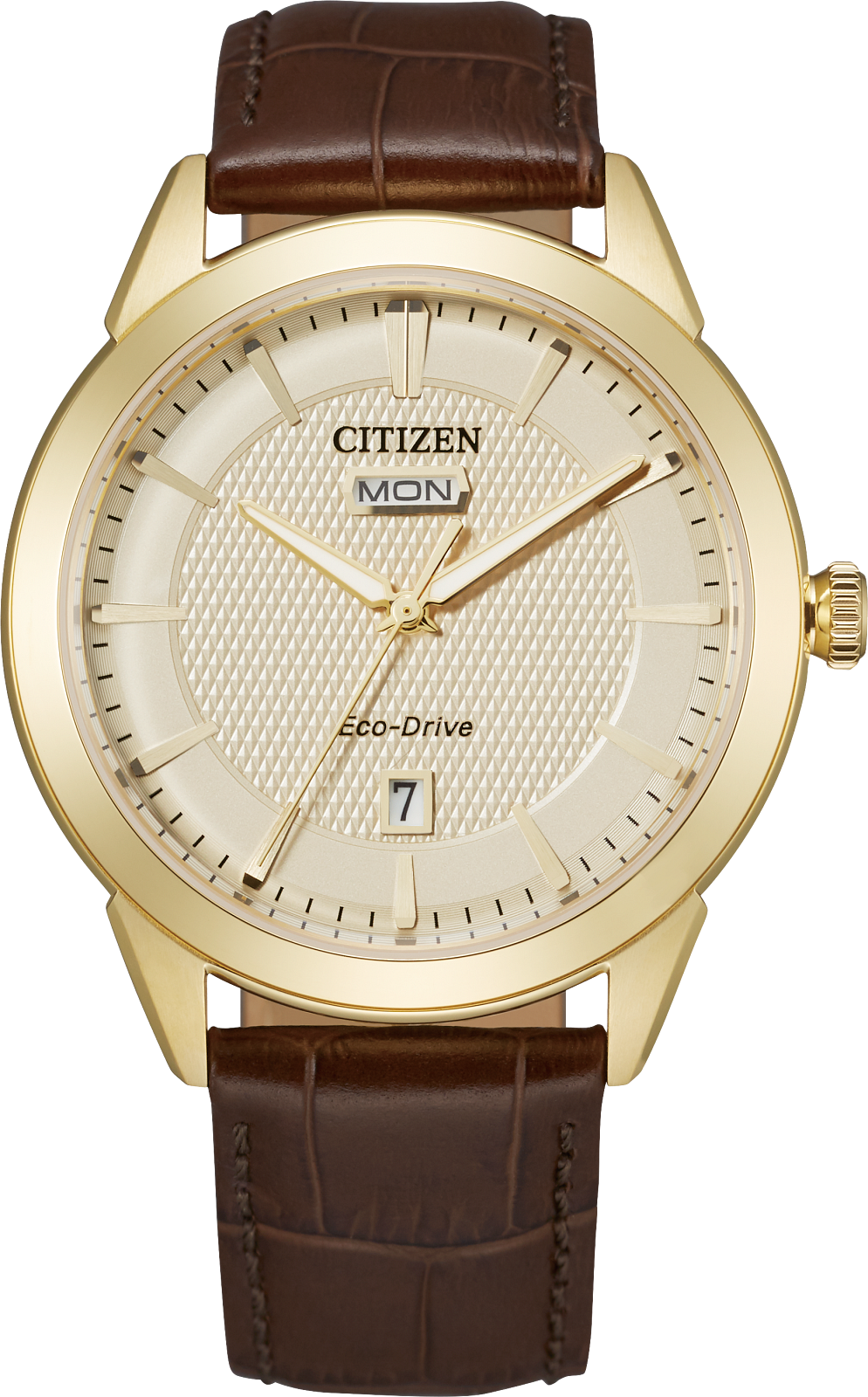 Citizen Eco-Drive Rolan Champagne Gold & Brown Leather Watch