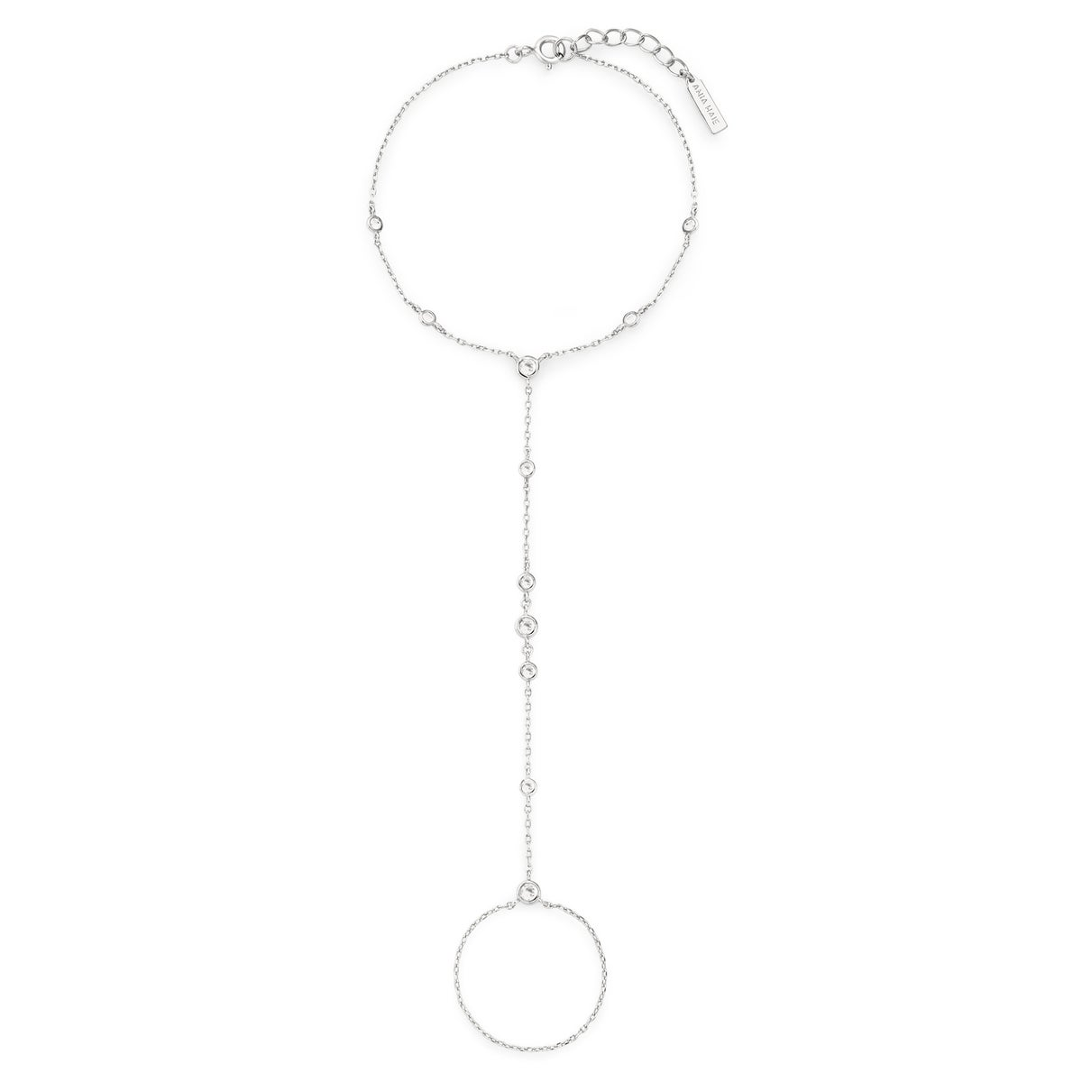 Sterling Silver Bezel-Set CZ Station Hand Chain Bracelet