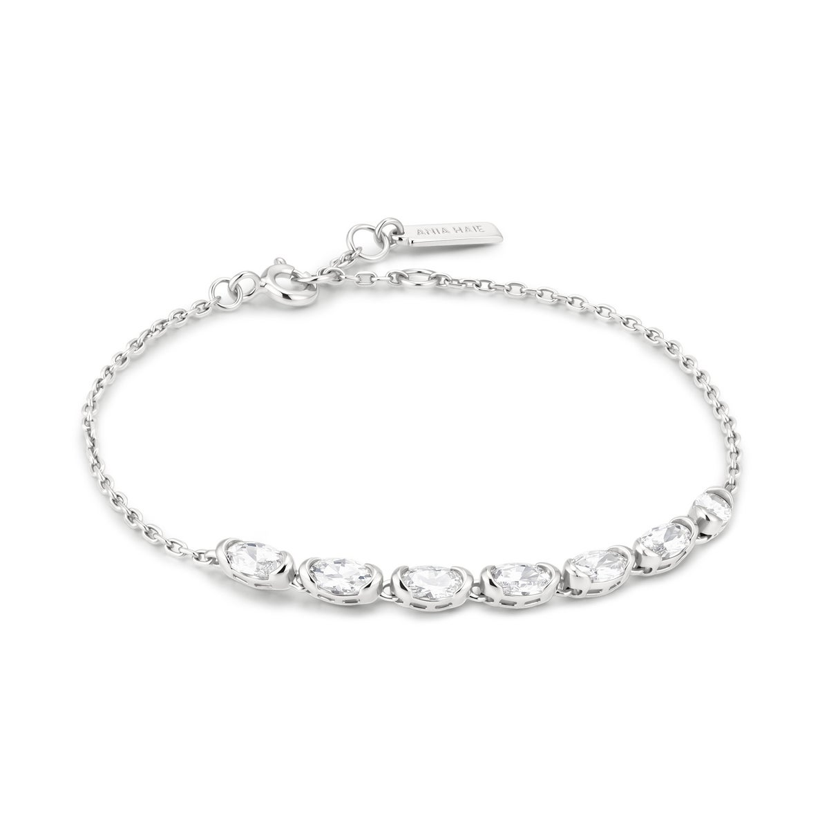 Sterling Silver Half-Bezel Half-Tennis Oval CZ Bracelet