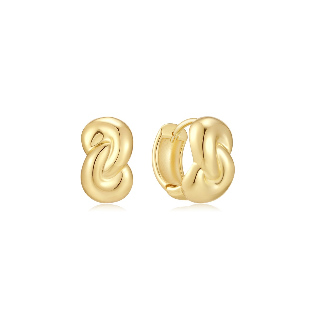 14K Gold Plated Rope Twist Huggie Hoop Earrings