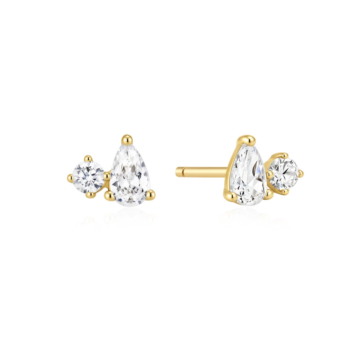 Sterling Silver 14K Gold Plated Toi et Moi CZ Stud Earrings