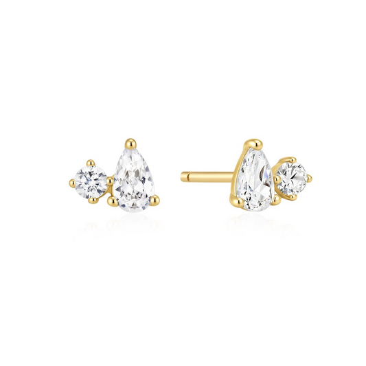 Sterling Silver 14K Gold Plated Toi et Moi CZ Stud Earrings