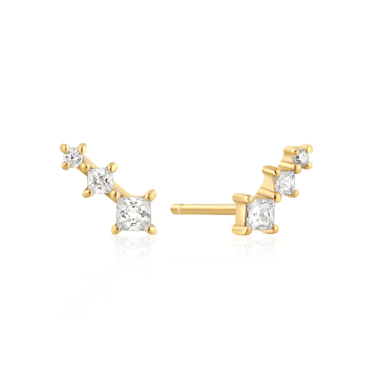 14K Gold Plated Graduated Trio Princess CZ Stud Earrings