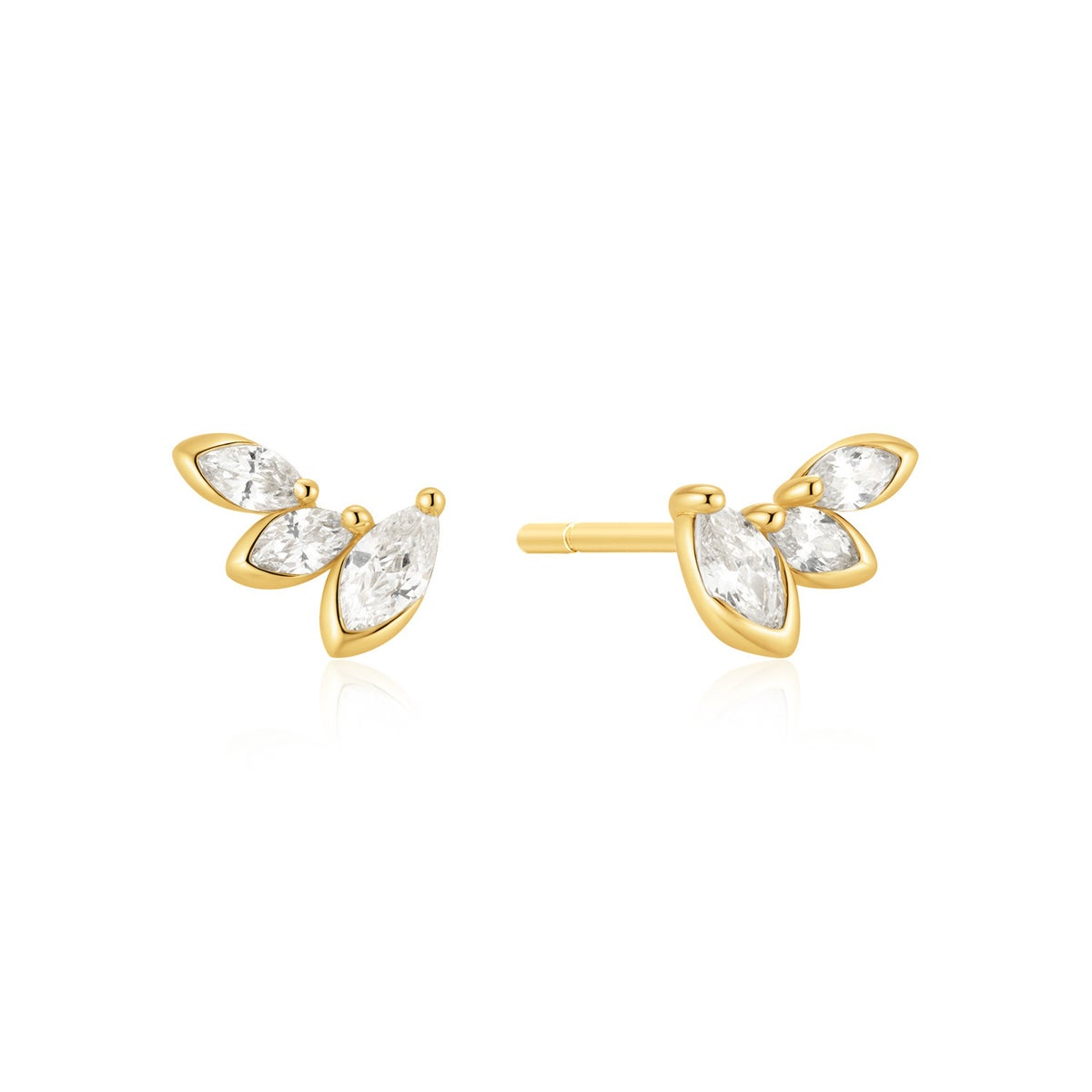 14K Gold Plated Half-Bezel Triple Marquise Stud Earrings