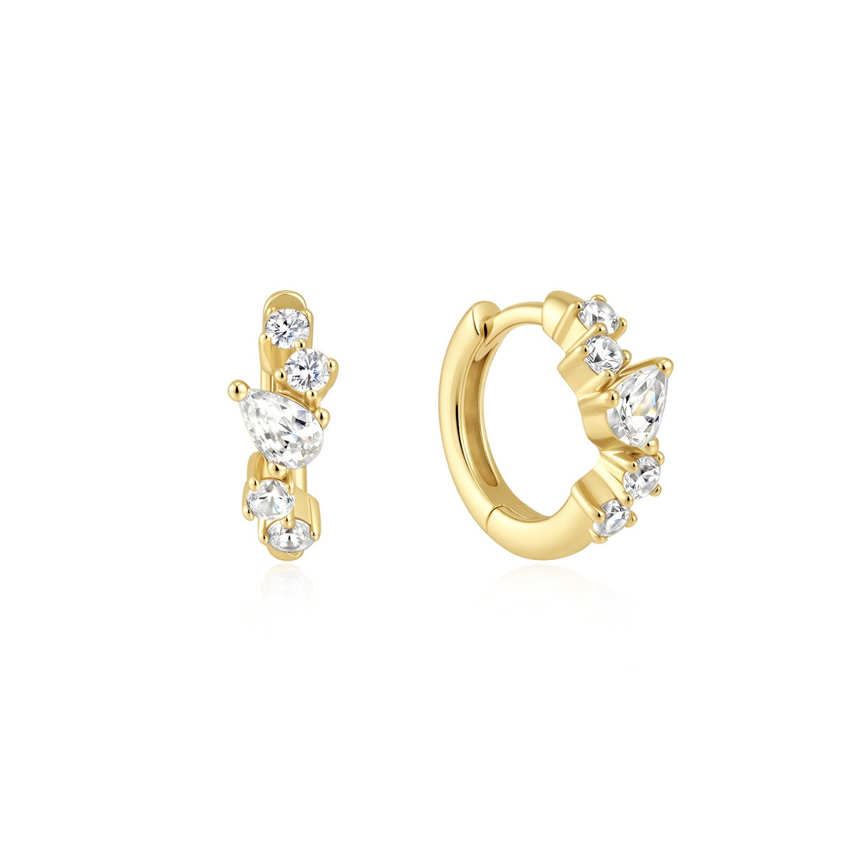 14K Gold Plated Zig-Zag CZ Huggie Earrings