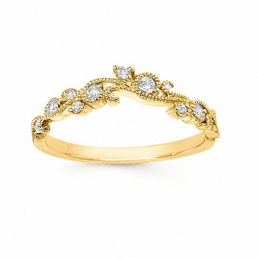 14K Milgrain Filigree Diamond Wedding Band