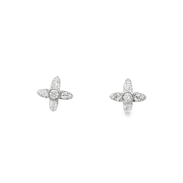 14 Karat White Gold Diamond X Stud Earrings