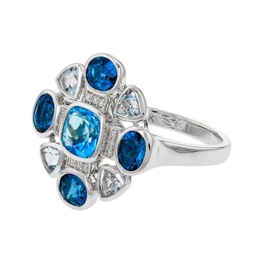 14K White Gold Polished Blue Topaz Cocktail Ring