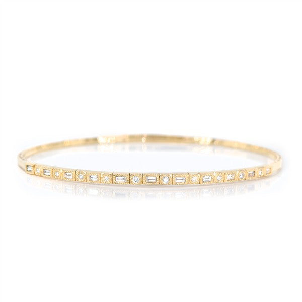 14K Flexi Milgrain Baguette & Round Diamond Bracelet