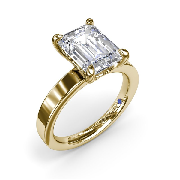 14K Wide Band Emerald-Cut Diamond Semi-Mount Engagement Rin