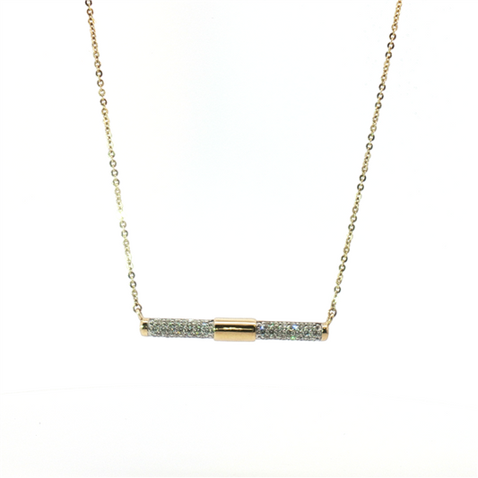 14K White Diamond Pave Tube Bar Necklace
