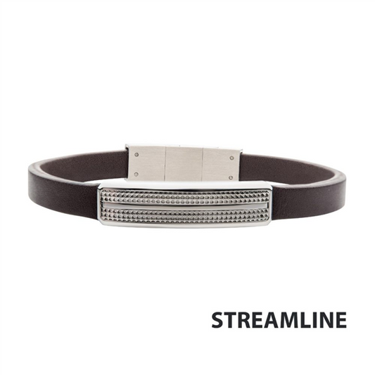 Brown Leather & Stainless Steel Streamline ID Bracelet