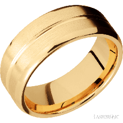 8 mm wide Beveled with Center Accent Groove 14K Yellow Gold band.