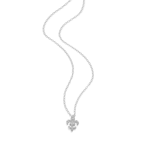 Sterling Silver Fleur de Lis Lab Grown Diamond Silver Necklace