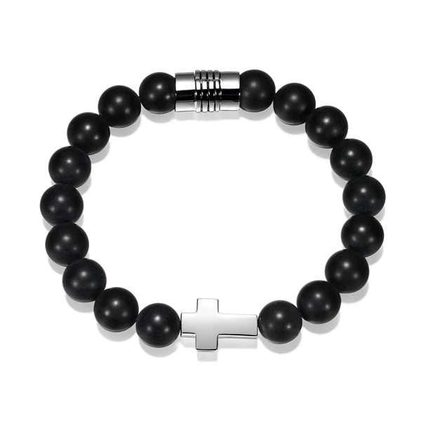 Matte Black Agate Cross Bracelet