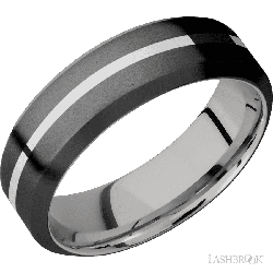 7 mm wide/High Bevel/Zirconium band with one 1 mm Centered inlay of Palladium Silver also featuring a Palladium Silver sleeve.