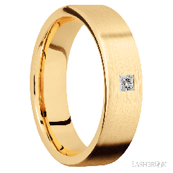6 mm wide/Flat/14K Yellow Gold band with an  arrangement of 1, .1 carat Princess Diamond stones in a Flush setting.