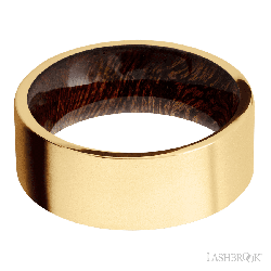 8 mm wide Flat 14K Yellow Gold band featuring a Sapele sleeve.