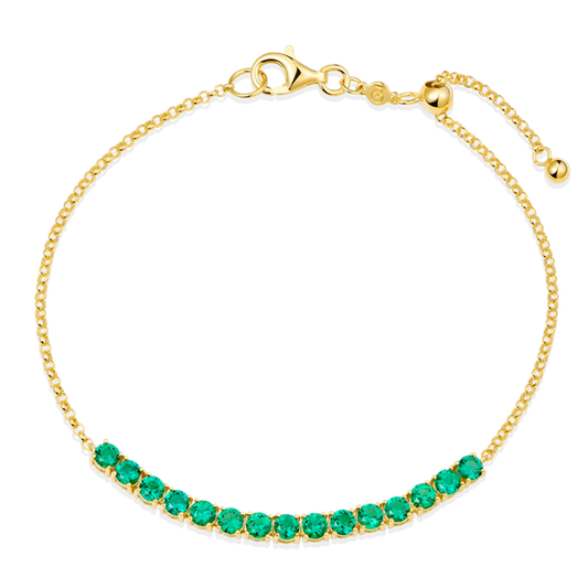 14K Gold Plated Lab-Created Emerald Line Bolo Bracelet