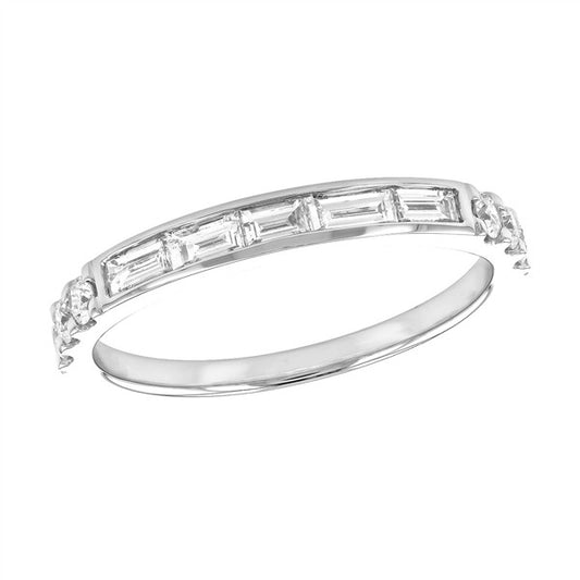 14 Karat White Gold Diamond Channel and Prong Wedding Band