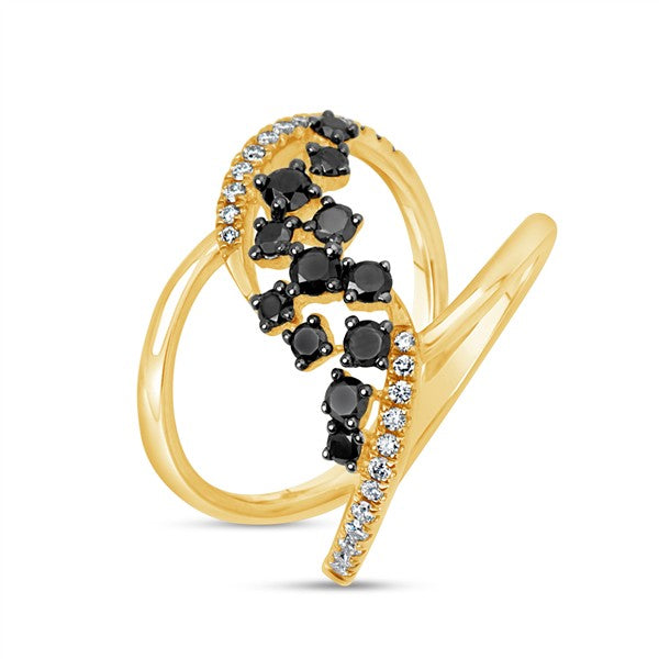 14K Black & White Diamond Cluster Bypass Fashion Ring