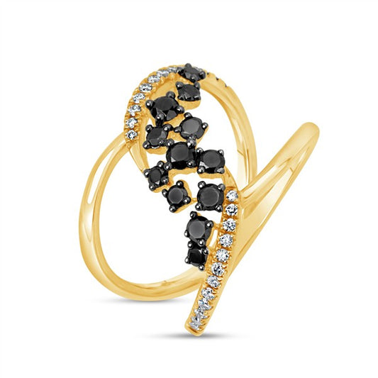 14K Black & White Diamond Cluster Bypass Fashion Ring