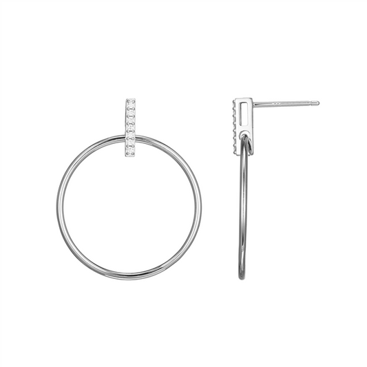 Sterling Silver Front Hoop Lab Grown Diamond Earrings