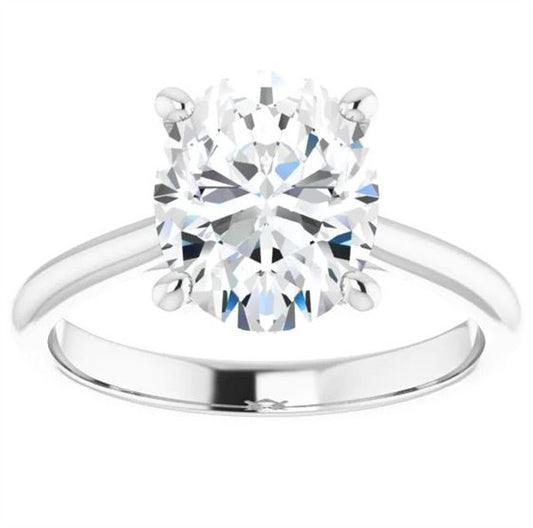 14K White Gold Oval Cathedral Solitaire Ring
