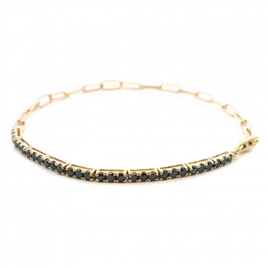 14K Faceted Black Diamond Beaded Paperclip Bracelet