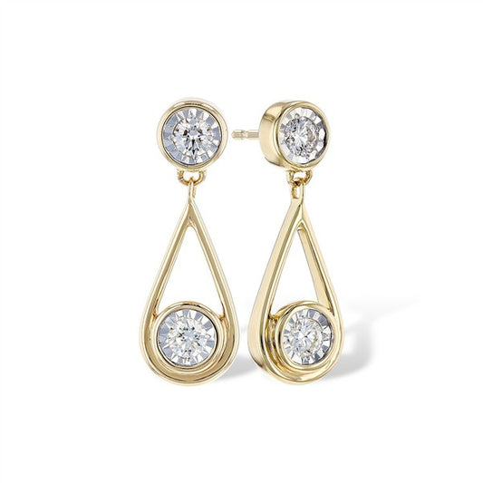 14 Karat Yellow Gold Diamond Open Pear Dangle Stud Earrings