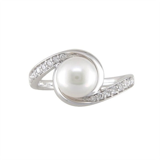 14K Bypass Pearl & Diamond Fashion Ring