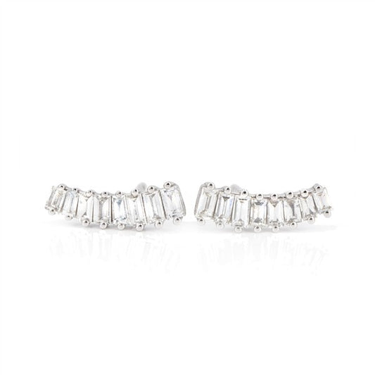 14K Baguette Diamond Climber Stud Earrings