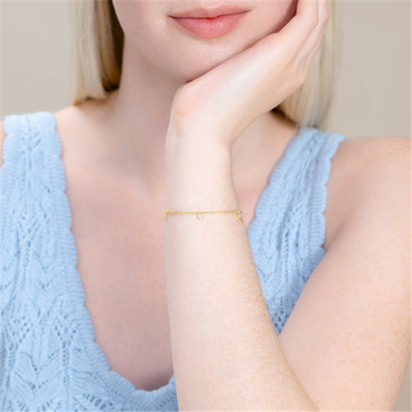 14K Gold Plated Bezel Set Dangling Heart Lab Grown Diamond Bracelet