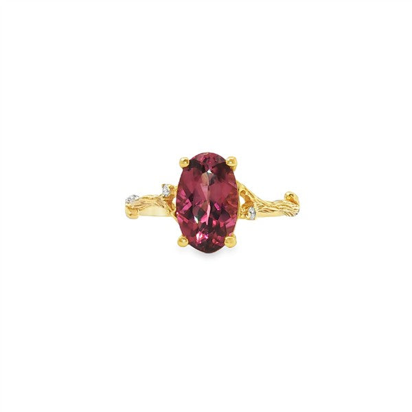 14K Engraved Branch Sunset Pink Tourmaline Fashion Ring