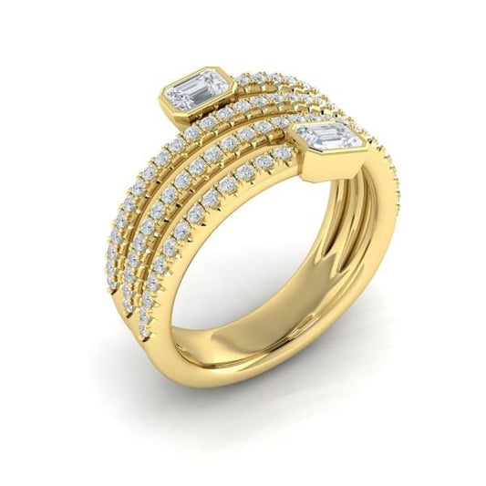 14K Three Row Bezel Baguette Diamond Wrap Fashion Ring