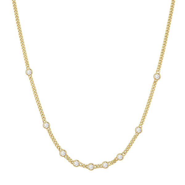 14K Gold Plated Multi-Station Round Stone Chain Necklace